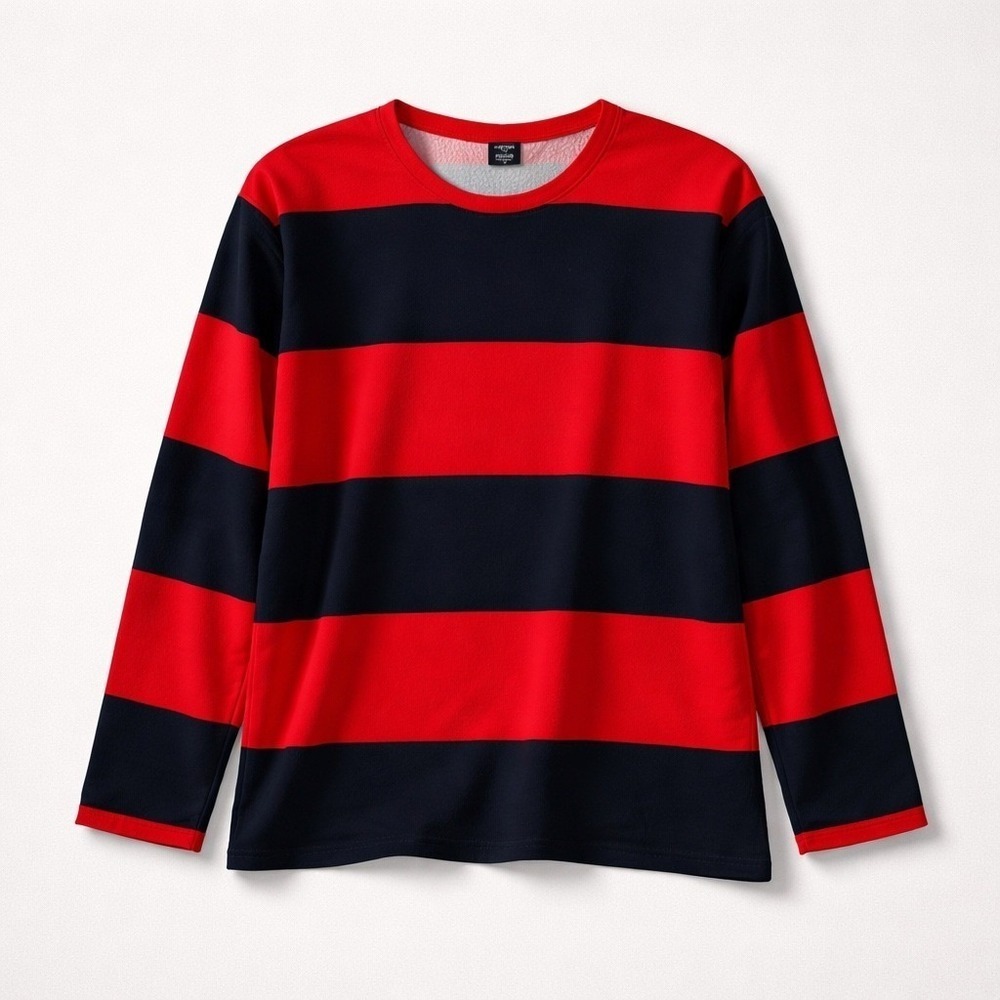 Emporio Armani Mens Red Navy Stripe Long Sleeve Crew Shirt Made in Italy Size M